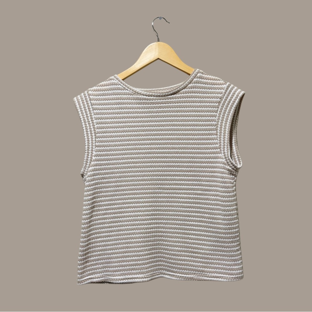 Striped Sleeveless Knit Top - Beige & Off-White